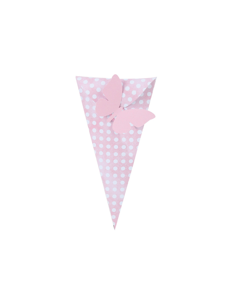 Cono con pois bianchi comprensivo di farfalla bifacciale Rosa/Bianco