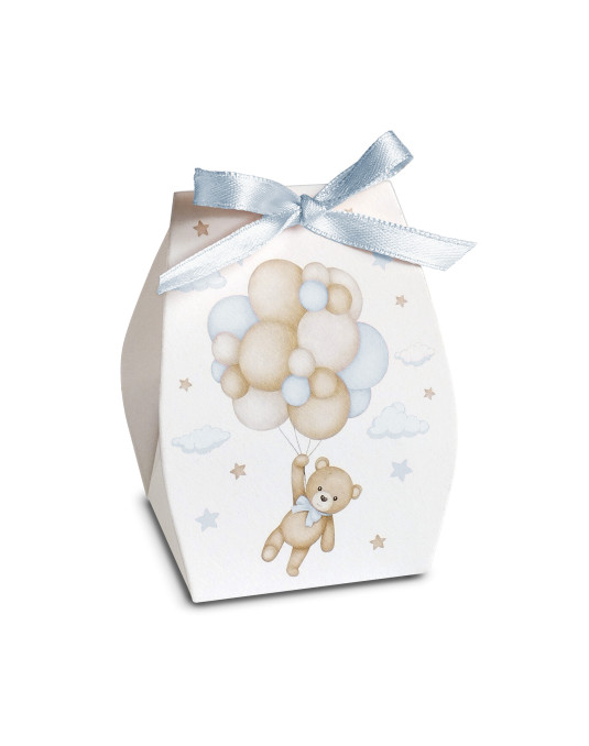 Scatolina Sacchetto Orsetto Celeste con palloncini