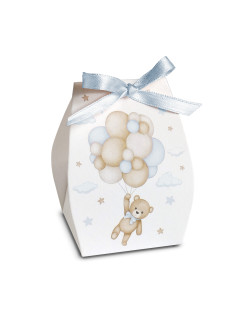 Scatolina Sacchetto Orsetto Celeste con palloncini