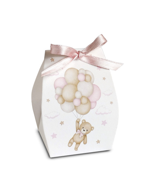 Scatolina Sacchetto Orsetto Rosa con palloncini