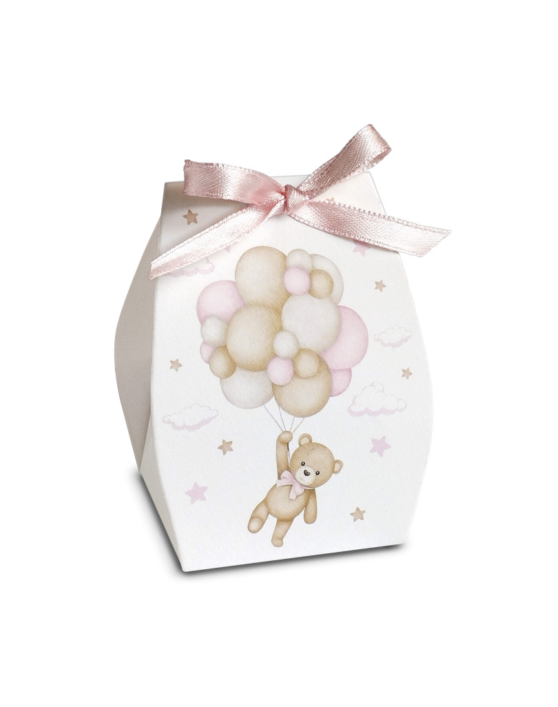 Scatolina Sacchetto Orsetto Rosa con palloncini