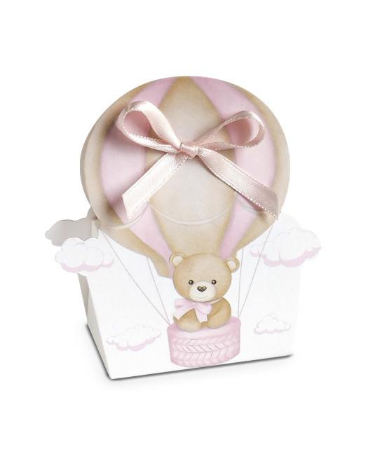 Scatolina mongolfiera Orsetto Rosa con mongolfiera