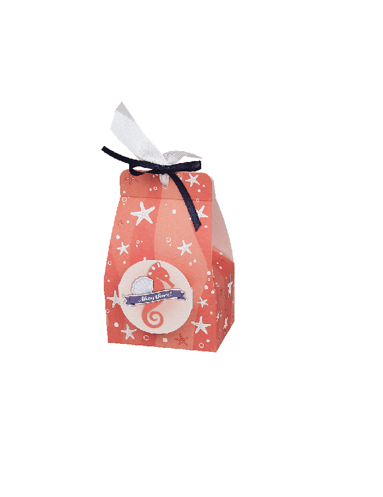 Astuccio stelle marine su fondo corallo con bollino pop up cavallo marino corallo