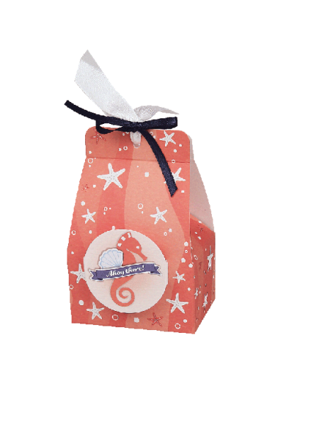 Astuccio stelle marine su fondo corallo con bollino pop up cavallo marino corallo