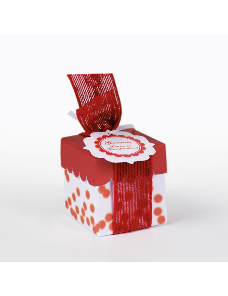 Scatolina quadrata fondo vassoio coperchio rosa completa di bollini prefustellati utili da stampare