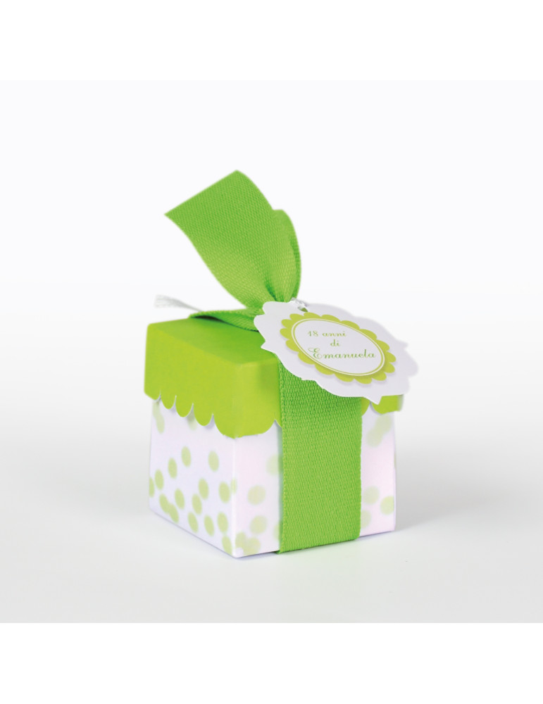 Scatolina quadrata fondo vassoio coperchio rosa completa di bollini prefustellati utili da stampare