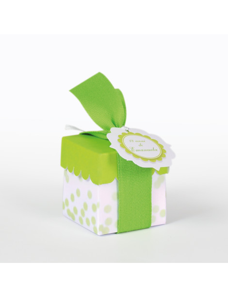 Scatolina quadrata fondo vassoio coperchio rosa completa di bollini prefustellati utili da stampare