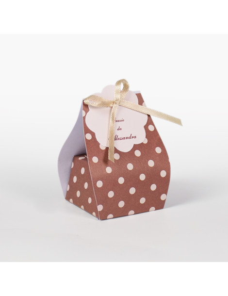 Sacchetto Pois beige su fondo marrone completo di bollino prefustellato utile da stampare