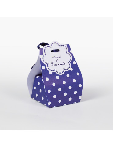 Sacchetto Pois beige su fondo blu completo di bollino prefustellato utile da stampare