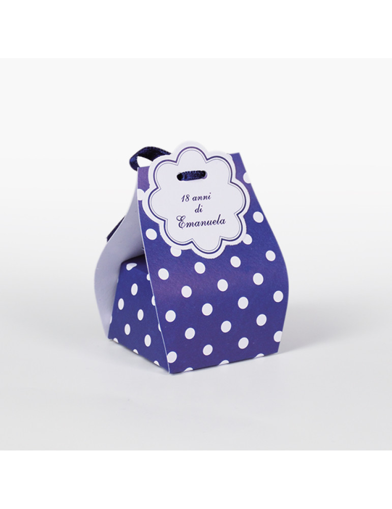 Sacchetto Pois beige su fondo blu completo di bollino prefustellato utile da stampare