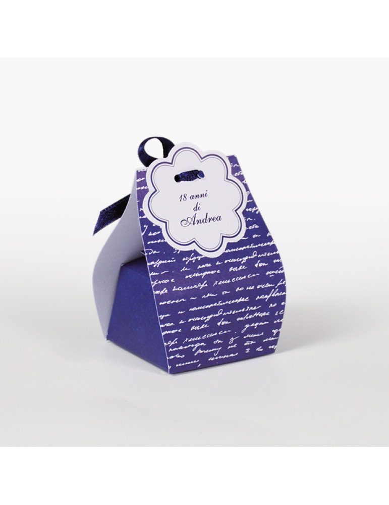 Sacchetto Lettera blu su fondo bianco completo di bollino prefustellato utile da stampare