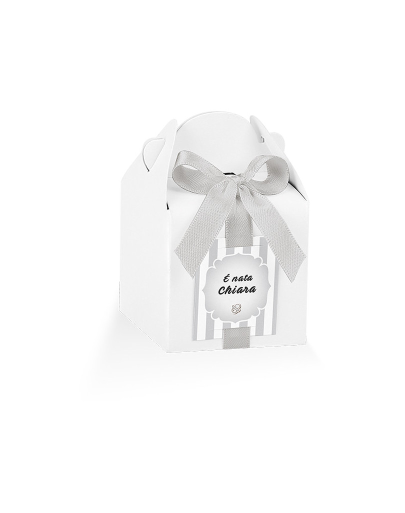 Astuccio Bianco con nastro + targhetta prefustellata personalizzabile